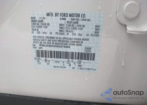 2025 Ford Explorer Active из США, поврежденный, VIN 1FMUK8DHXSGA70668